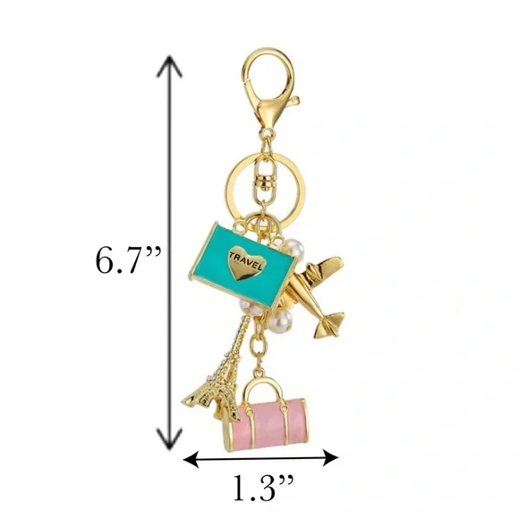 Stunning Airplane Eiffel Tower Travel Bag Keychain Charm - Picture 16 of 16